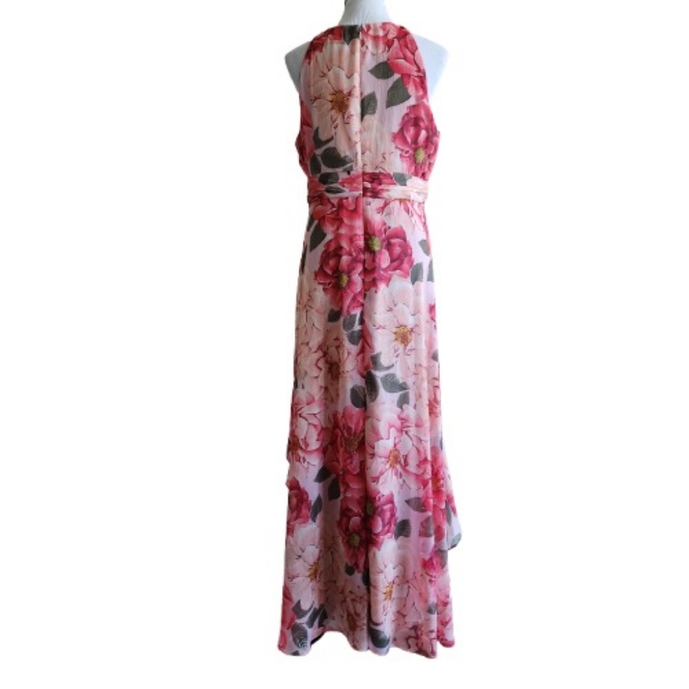 🆕️⬇️R & M Richards Floral Chiffon Gown With Halter Neckline And Ruffled Skirt - Picture 11 of 16